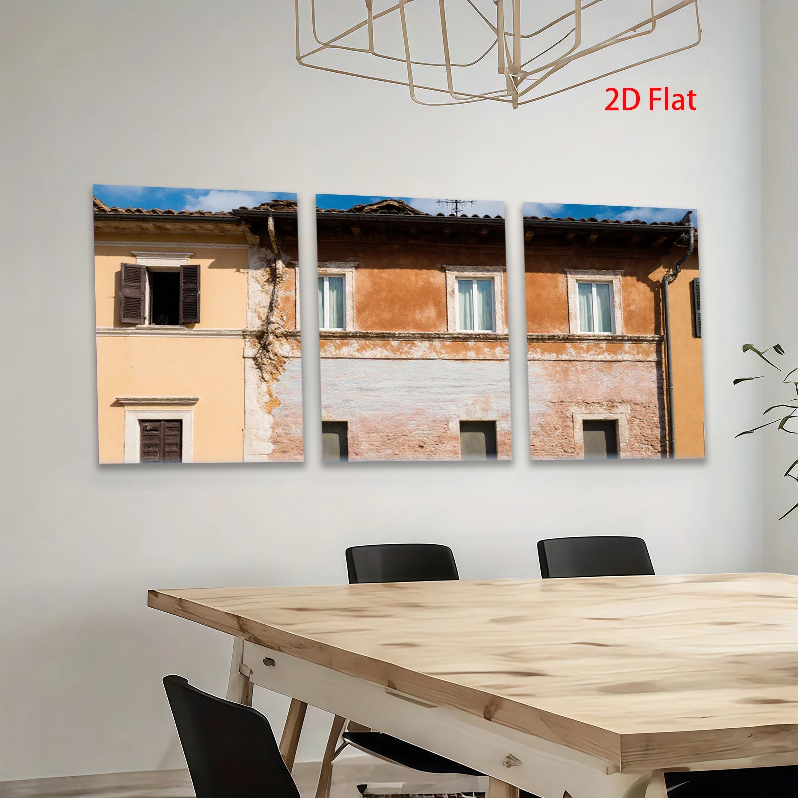 2D flat 1pc Tuscan villa facade warm sunlight rustic charm living room bedroom gallery wall farmhouse decor modern minimalist statement piece