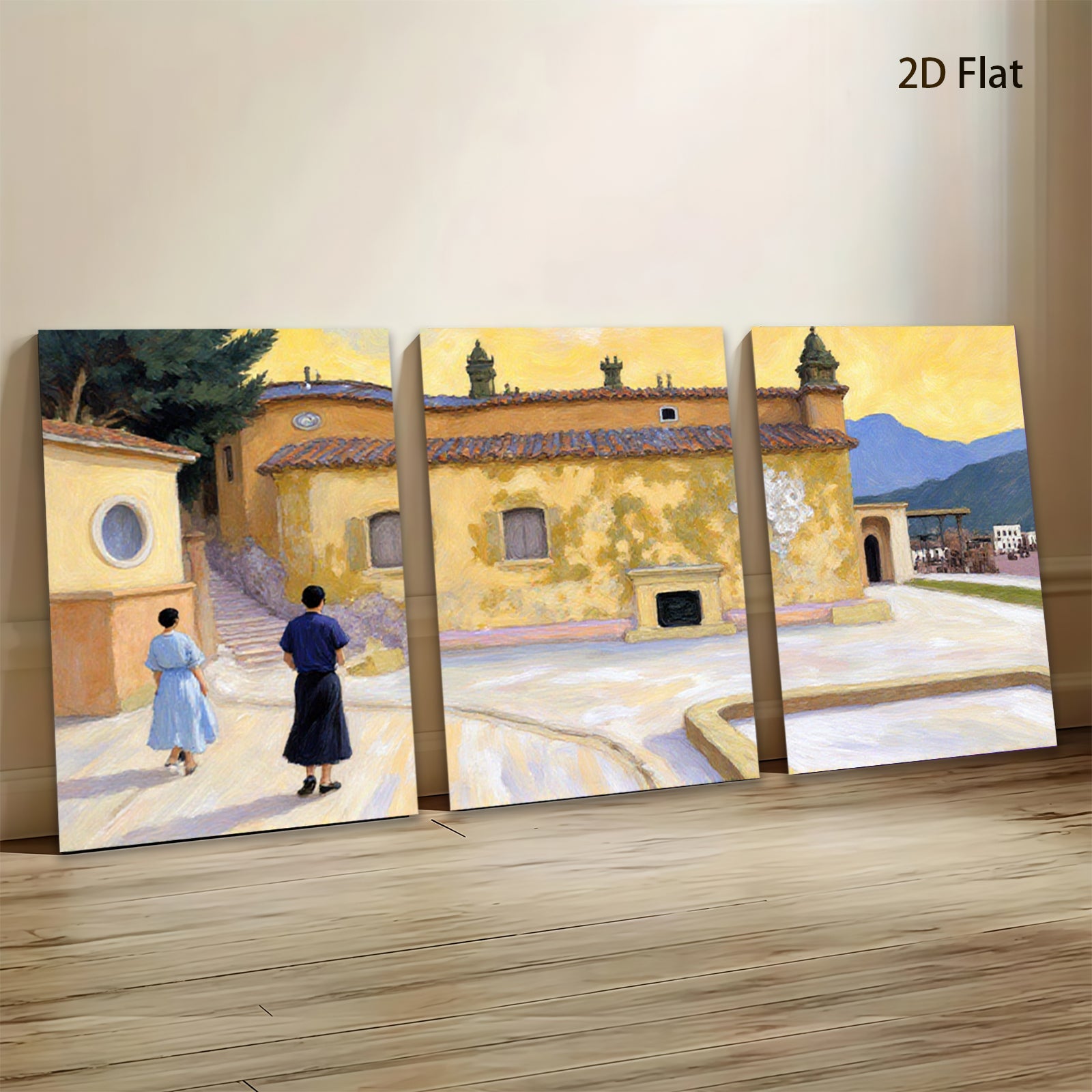 2D flat 1pc Tuscan villa landscape painting serene garden view cozy farmhouse decor living room bedroom wall art modern gallery wrapped canvas prints farmhouse style