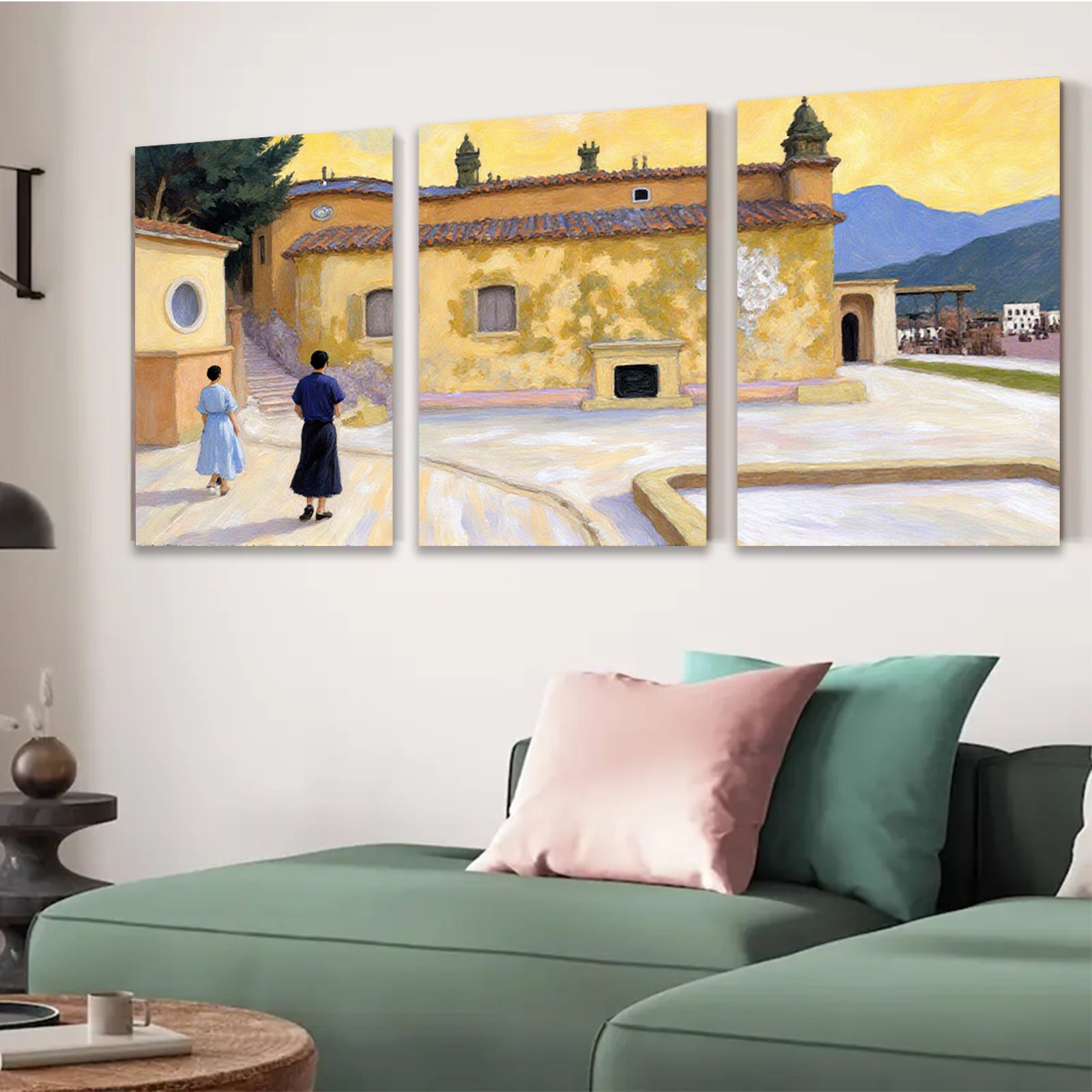 2D flat 1pc Tuscan villa landscape painting serene garden view cozy farmhouse decor living room bedroom wall art modern gallery wrapped canvas prints farmhouse style