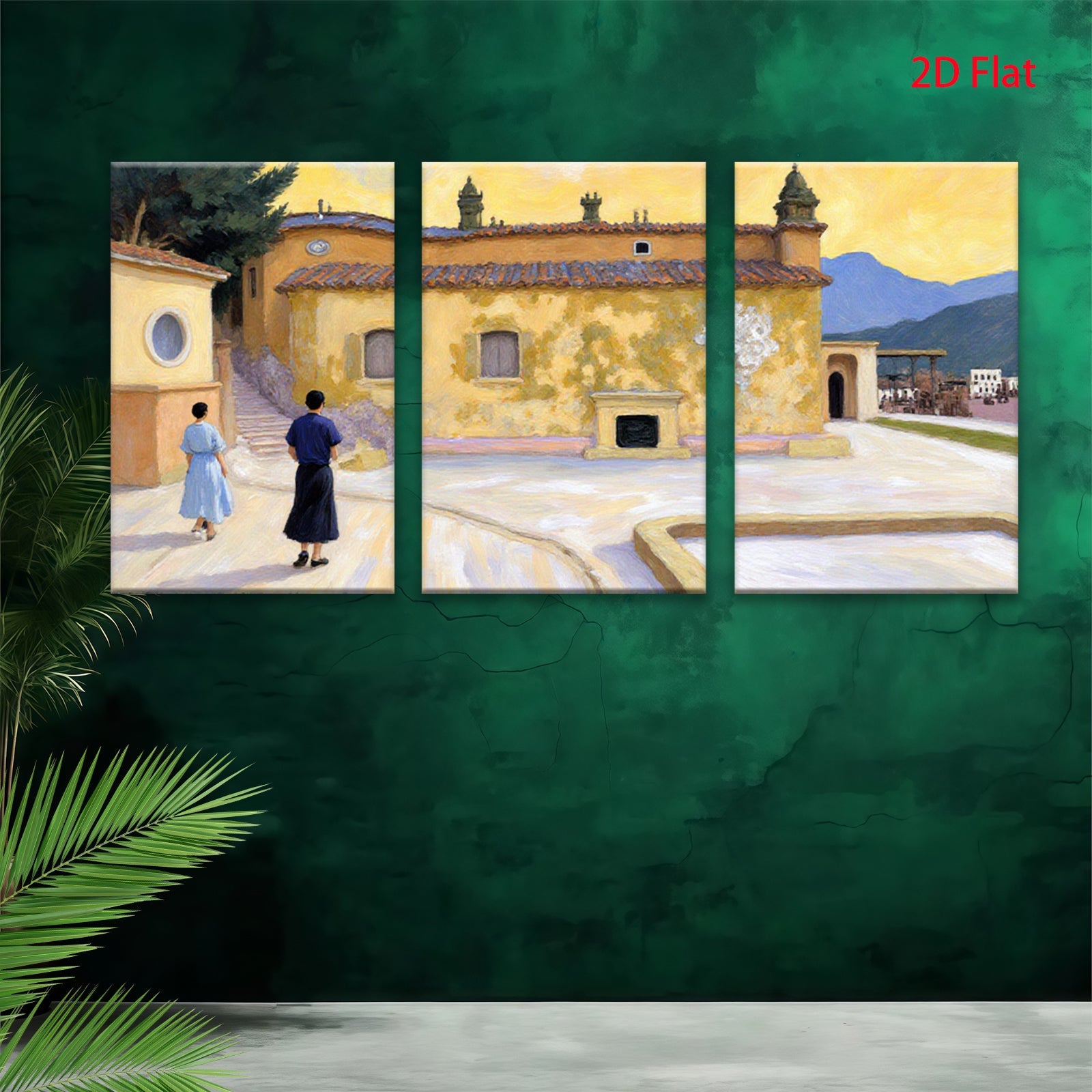 2D flat 1pc Tuscan villa landscape painting serene garden view cozy farmhouse decor living room bedroom wall art modern gallery wrapped canvas prints farmhouse style