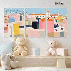 2D flat 1pc Tuscan village hillside landscape wall art modern farmhouse living room bedroom decor gallery wrapped canvas print botanical floral accent