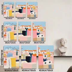 2D flat 1pc Tuscan village hillside landscape wall art modern farmhouse living room bedroom decor gallery wrapped canvas print botanical floral accent
