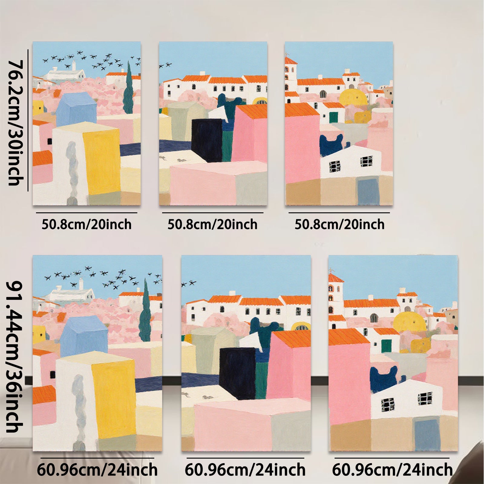 2D flat 1pc Tuscan village hillside landscape wall art modern farmhouse living room bedroom decor gallery wrapped canvas print botanical floral accent