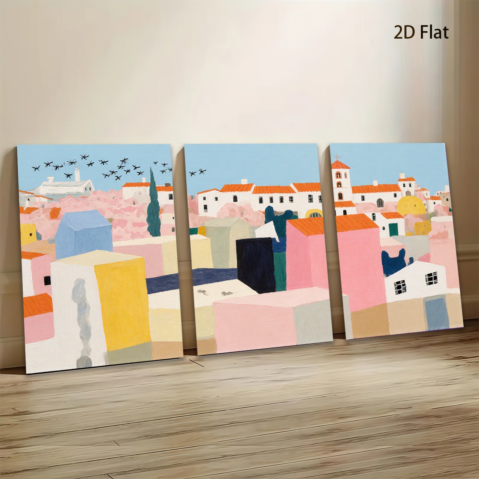 2D flat 1pc Tuscan village hillside landscape wall art modern farmhouse living room bedroom decor gallery wrapped canvas print botanical floral accent