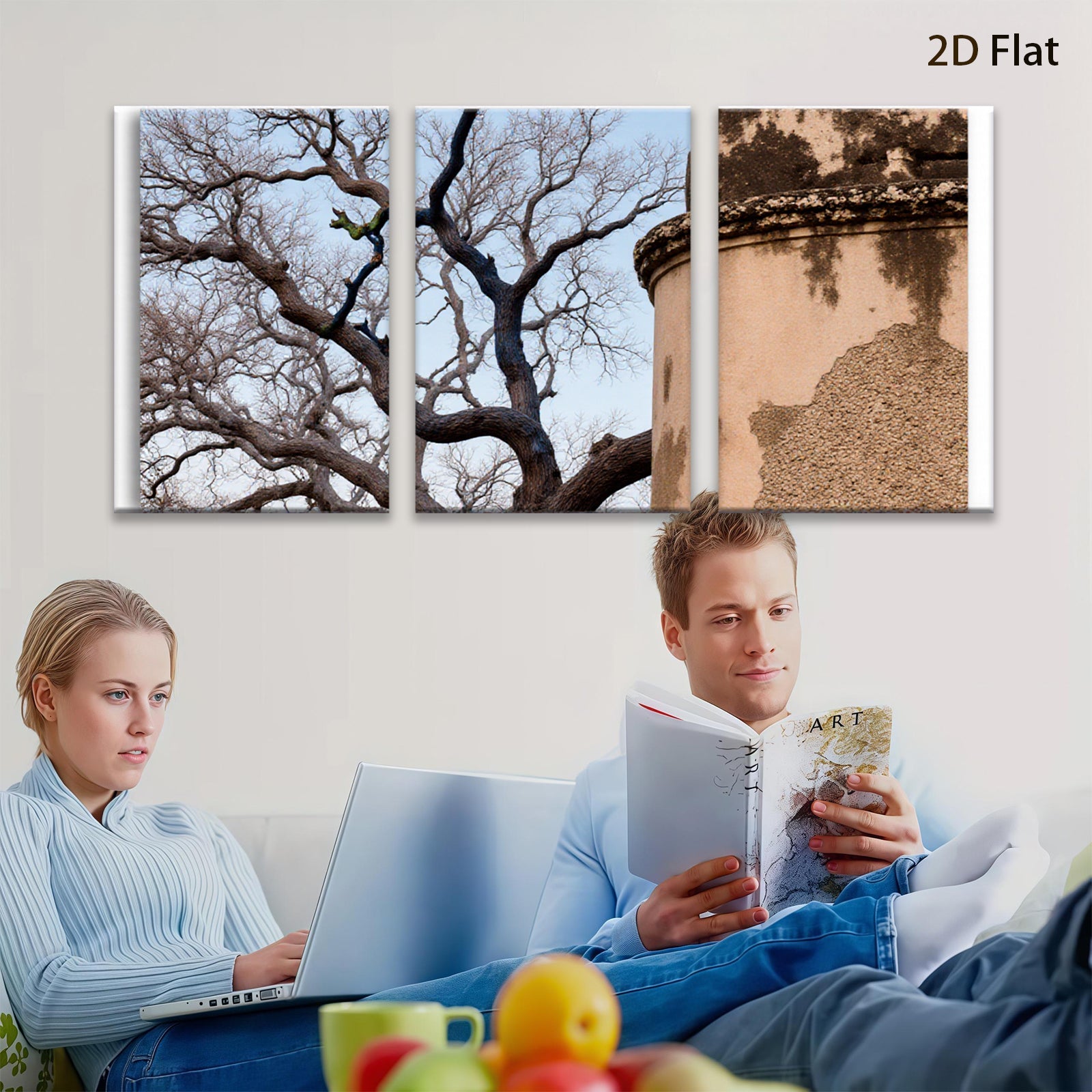 2D flat 1pc Twisted Oak Branch Rustic Tower Farmhouse Wall Decor Living Room Bedroom Gallery Wrapped Canvas Print Modern Art Coastal Style