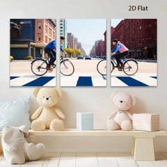 2D flat 1pc Urban cyclists crossing vibrant city street modern farmhouse living room decor gallery wall art bedroom statement piece cozy vibes trending now