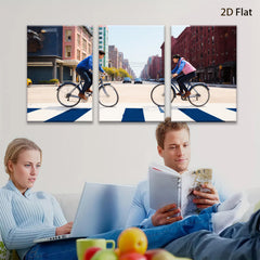 2D flat 1pc Urban cyclists crossing vibrant city street modern farmhouse living room decor gallery wall art bedroom statement piece cozy vibes trending now
