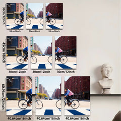 2D flat 1pc Urban cyclists crossing vibrant city street modern farmhouse living room decor gallery wall art bedroom statement piece cozy vibes trending now