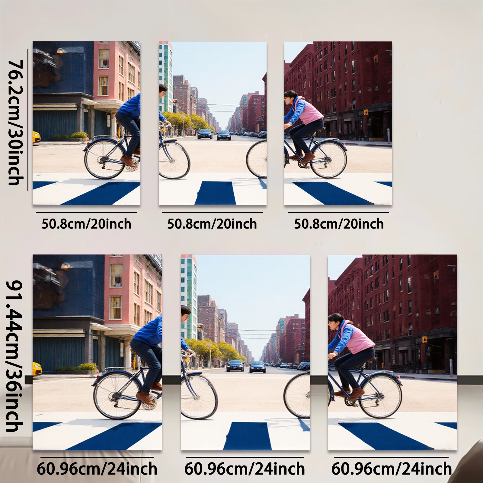 2D flat 1pc Urban cyclists crossing vibrant city street modern farmhouse living room decor gallery wall art bedroom statement piece cozy vibes trending now