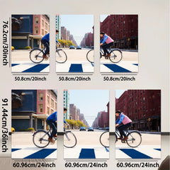 2D flat 1pc Urban cyclists crossing vibrant city street modern farmhouse living room decor gallery wall art bedroom statement piece cozy vibes trending now
