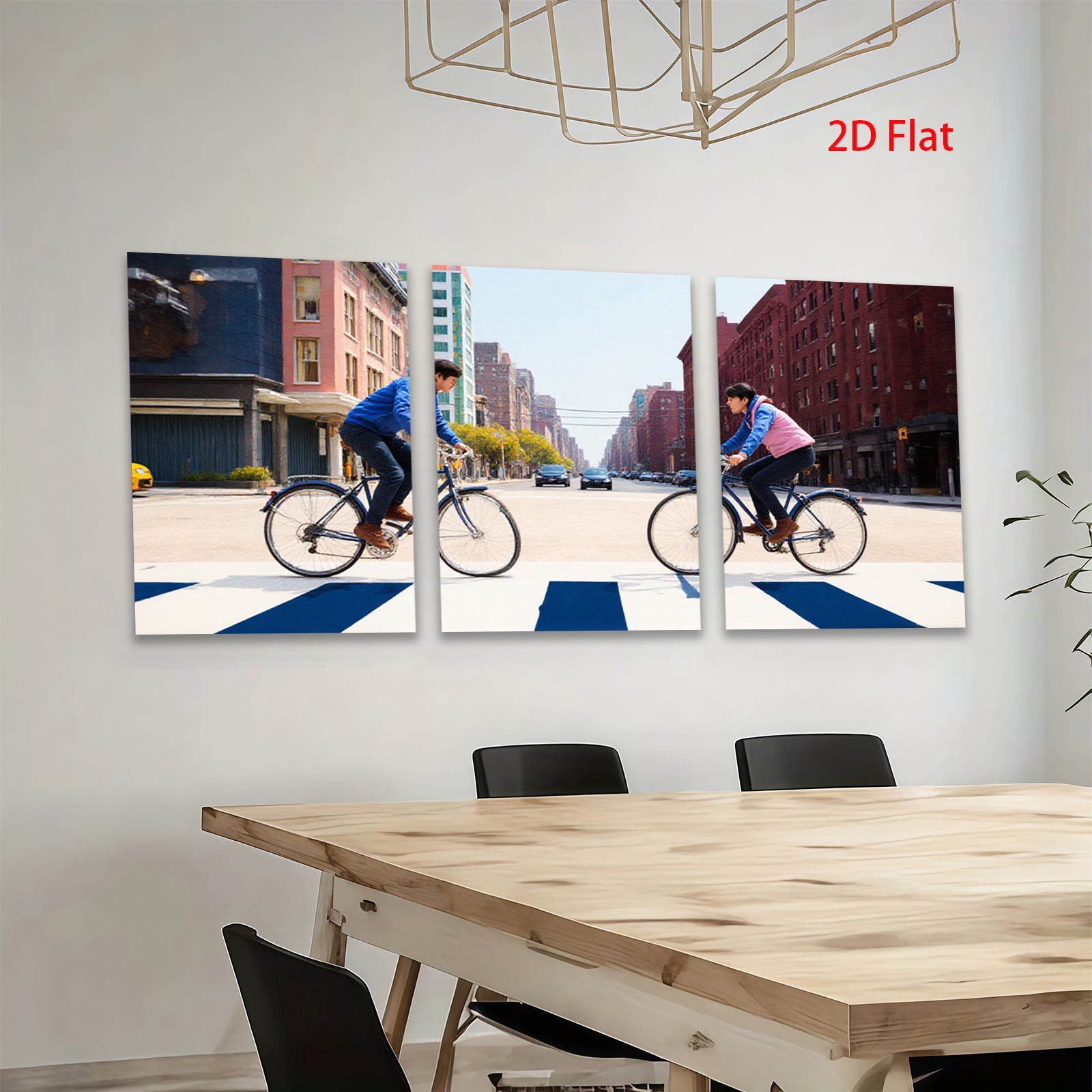2D flat 1pc Urban cyclists crossing vibrant city street modern farmhouse living room decor gallery wall art bedroom statement piece cozy vibes trending now
