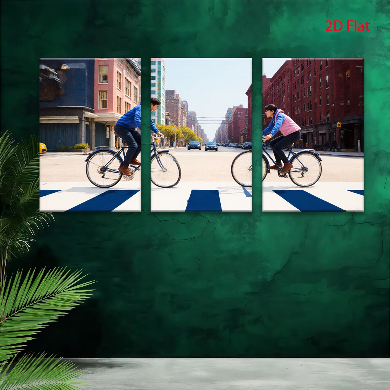 2D flat 1pc Urban cyclists crossing vibrant city street modern farmhouse living room decor gallery wall art bedroom statement piece cozy vibes trending now