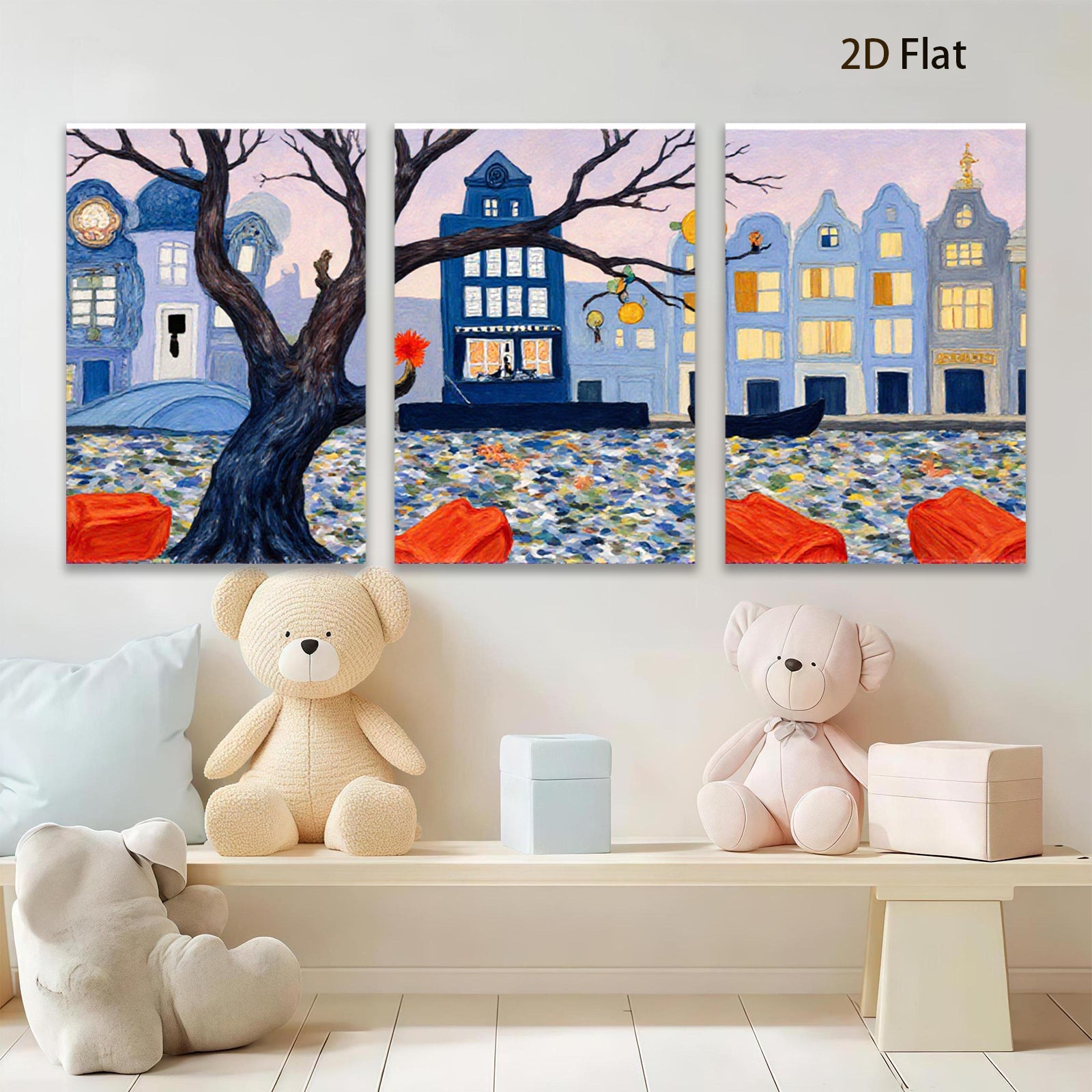 2D flat 1pc Venetian Canal Scene European Cityscape Wall Art Living Room Bedroom Decor Modern Farmhouse Style Gallery Wrapped Canvas Prints