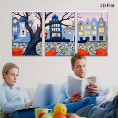 2D flat 1pc Venetian Canal Scene European Cityscape Wall Art Living Room Bedroom Decor Modern Farmhouse Style Gallery Wrapped Canvas Prints
