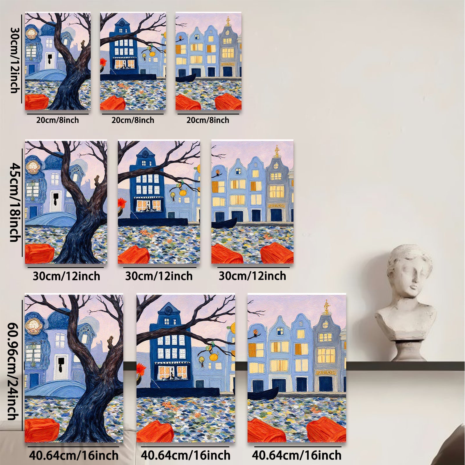 2D flat 1pc Venetian Canal Scene European Cityscape Wall Art Living Room Bedroom Decor Modern Farmhouse Style Gallery Wrapped Canvas Prints