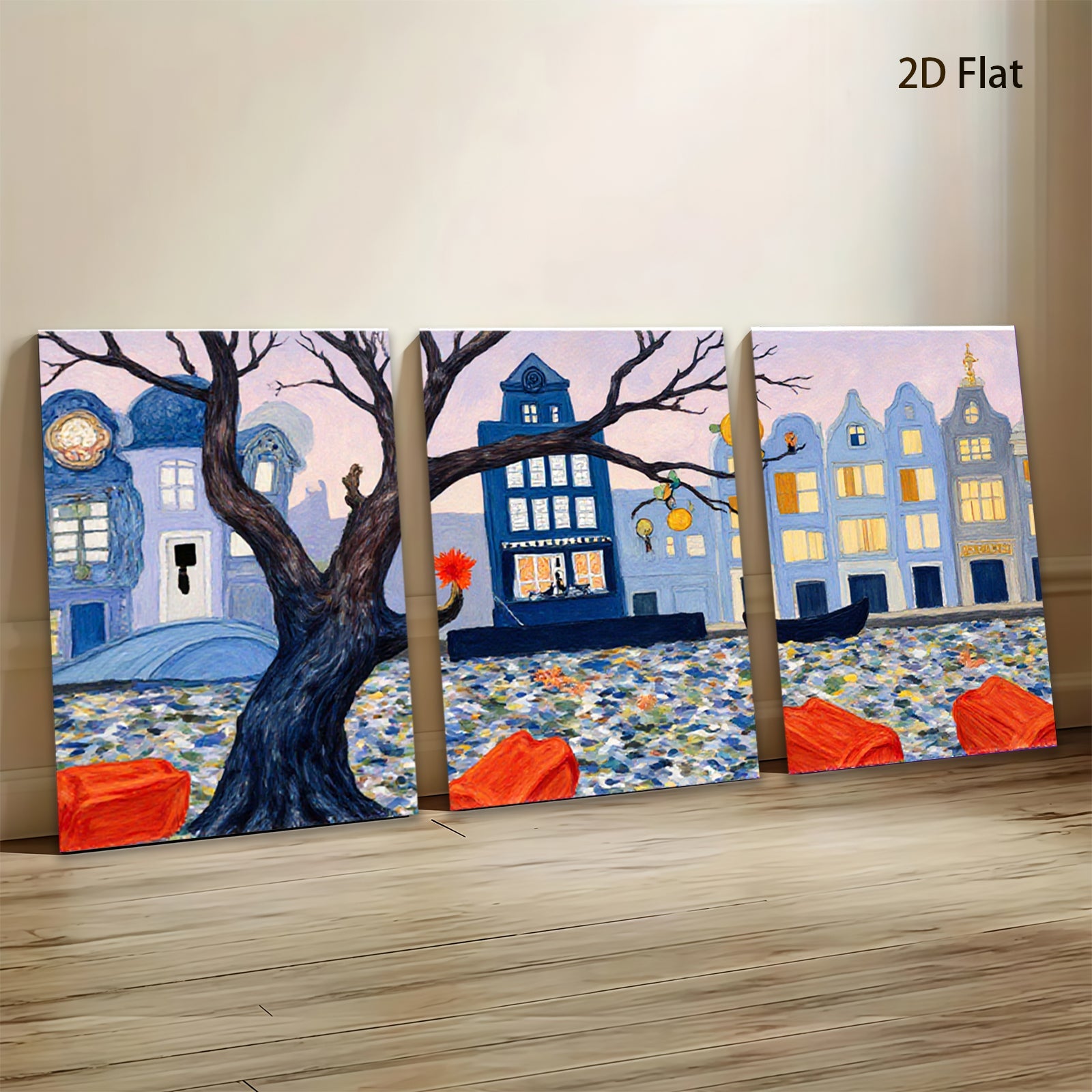 2D flat 1pc Venetian Canal Scene European Cityscape Wall Art Living Room Bedroom Decor Modern Farmhouse Style Gallery Wrapped Canvas Prints