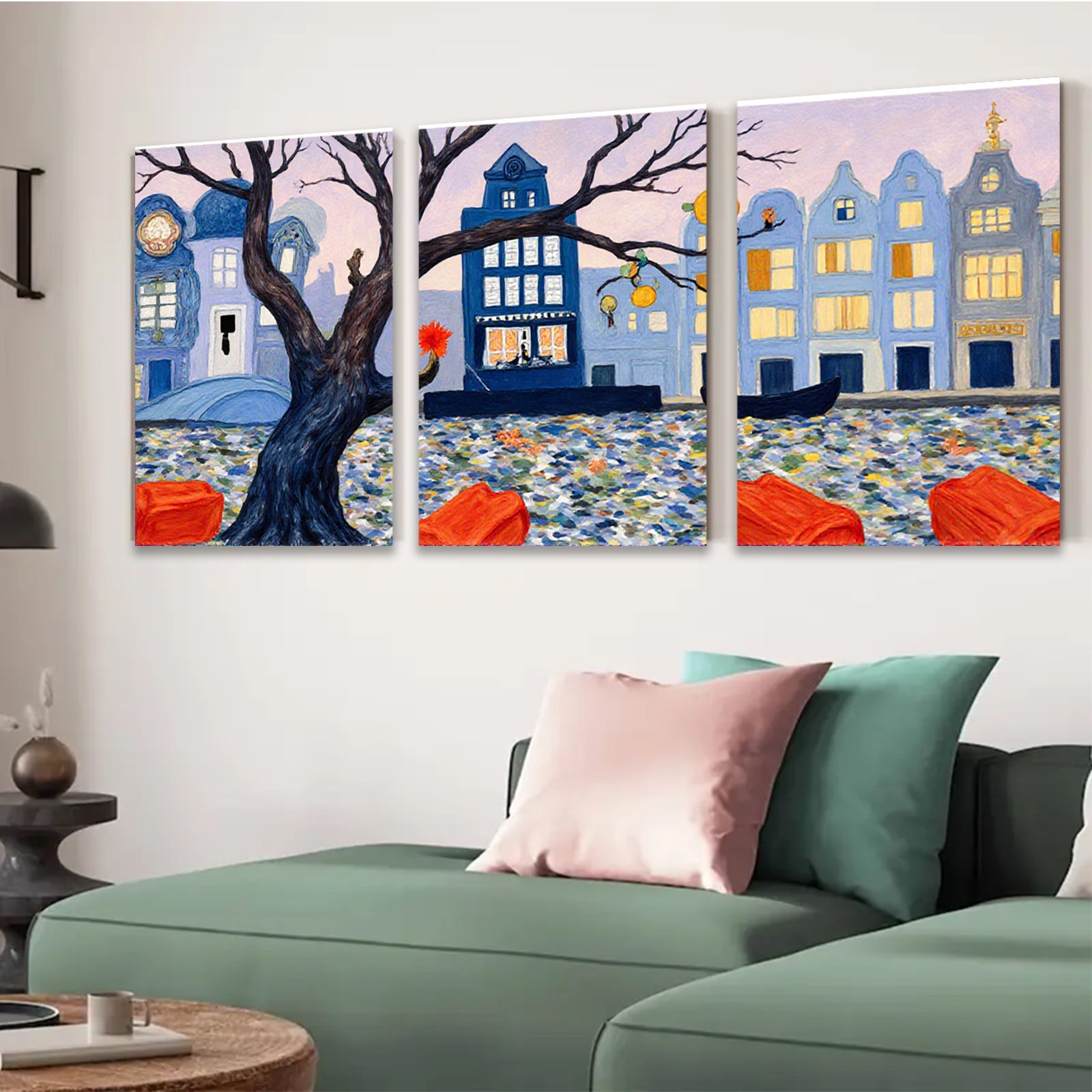2D flat 1pc Venetian Canal Scene European Cityscape Wall Art Living Room Bedroom Decor Modern Farmhouse Style Gallery Wrapped Canvas Prints