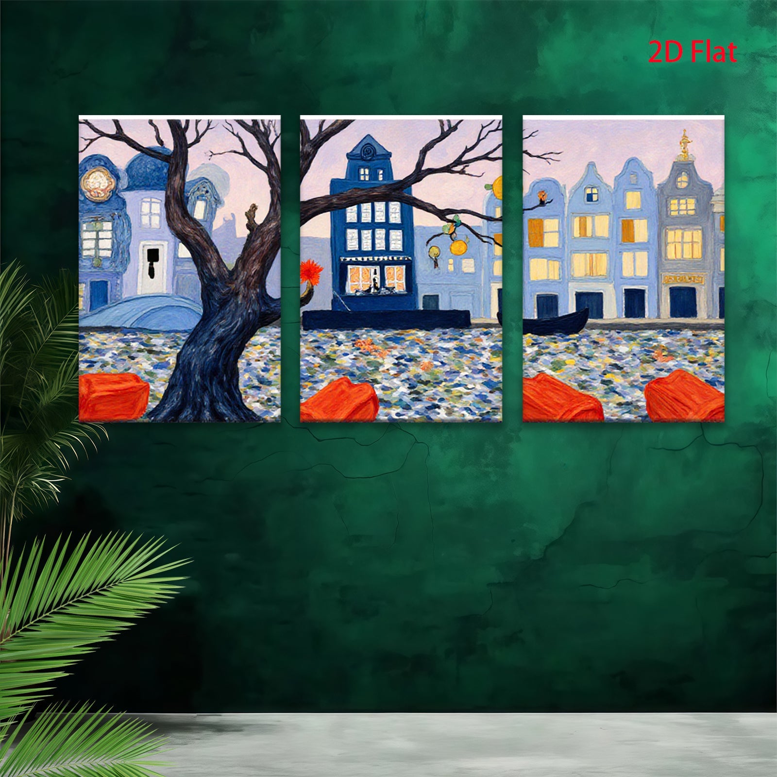 2D flat 1pc Venetian Canal Scene European Cityscape Wall Art Living Room Bedroom Decor Modern Farmhouse Style Gallery Wrapped Canvas Prints