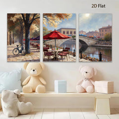 2D flat 1pc Venice Canal Cafe Romantic European Cityscape Wall Art Living Room Bedroom Home Decor Framed Painting Modern Art