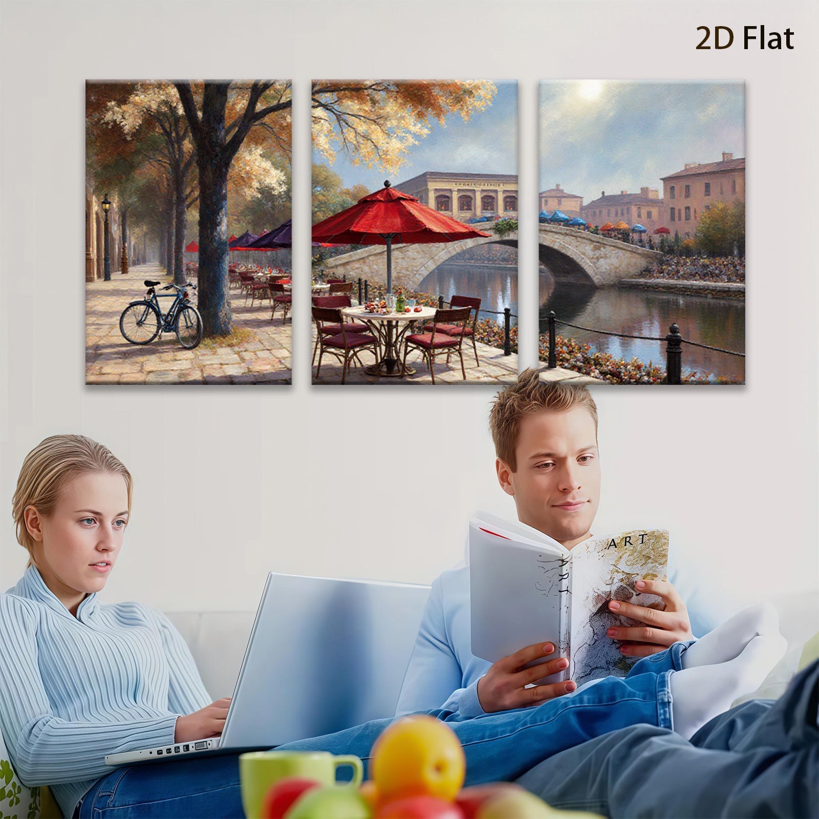2D flat 1pc Venice Canal Cafe Romantic European Cityscape Wall Art Living Room Bedroom Home Decor Framed Painting Modern Art