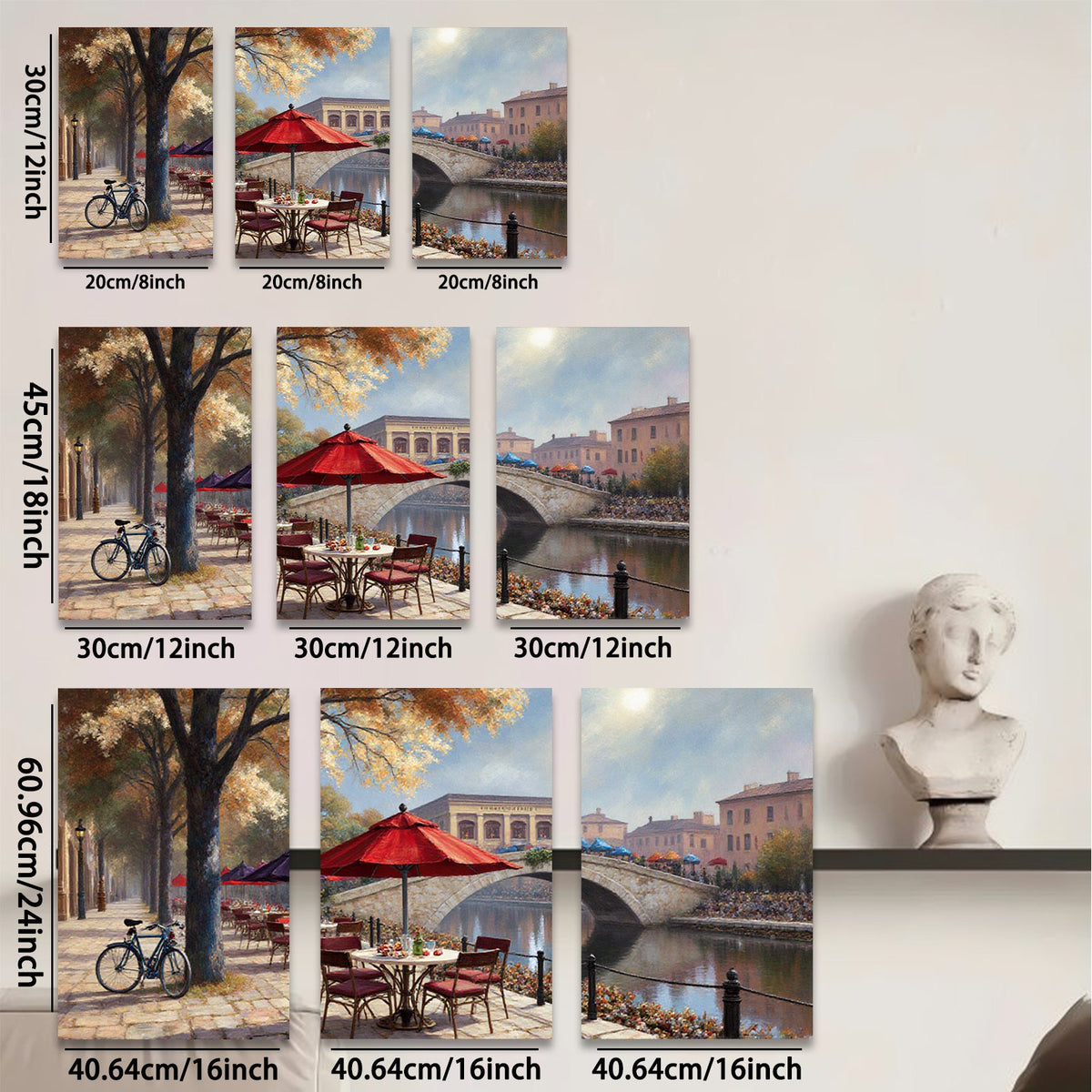 2D flat 1pc Venice Canal Cafe Romantic European Cityscape Wall Art Living Room Bedroom Home Decor Framed Painting Modern Art
