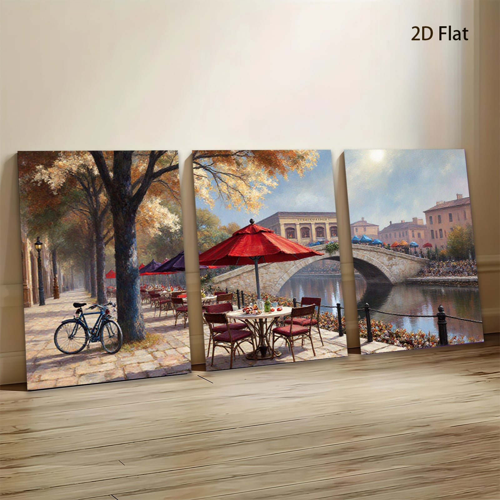 2D flat 1pc Venice Canal Cafe Romantic European Cityscape Wall Art Living Room Bedroom Home Decor Framed Painting Modern Art