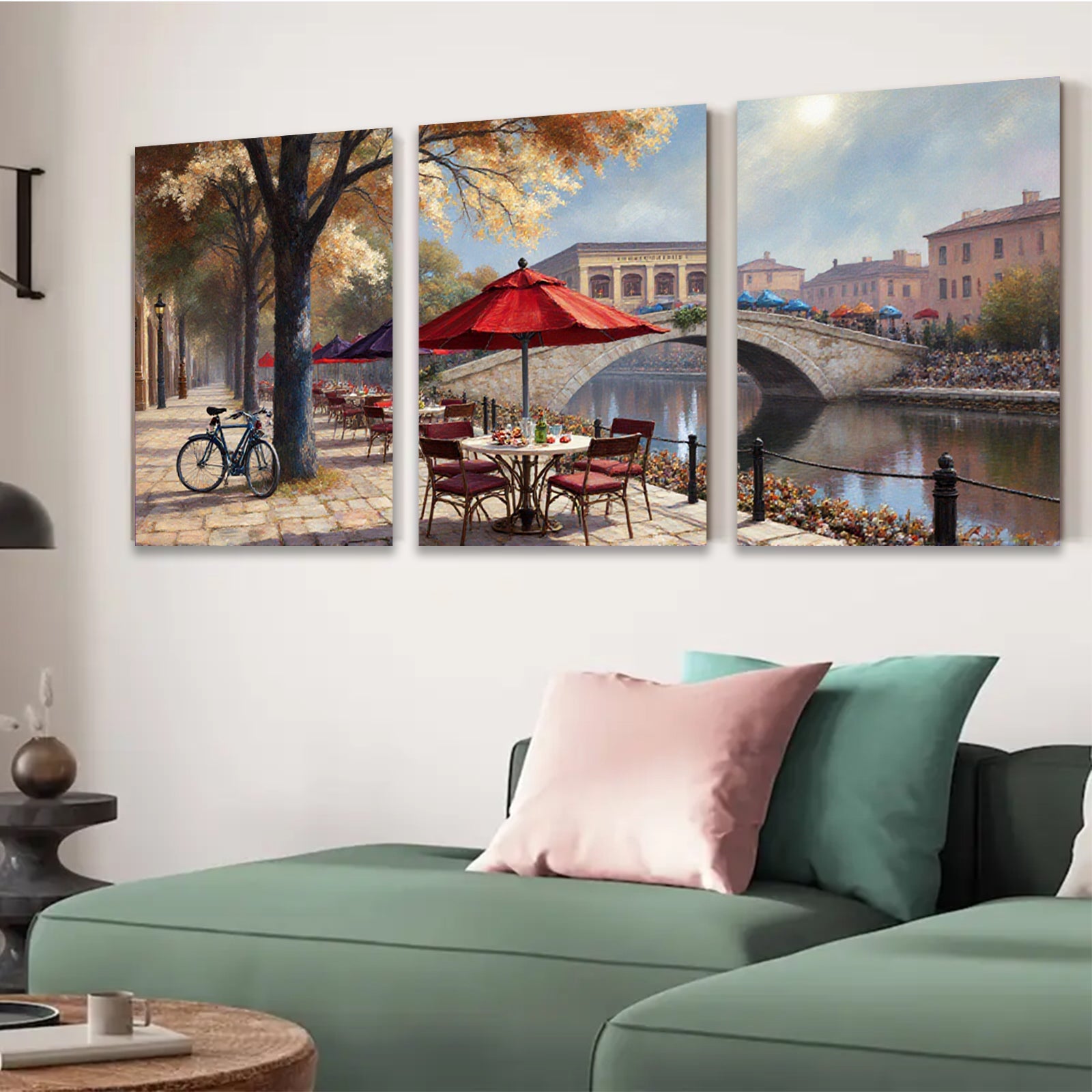 2D flat 1pc Venice Canal Cafe Romantic European Cityscape Wall Art Living Room Bedroom Home Decor Framed Painting Modern Art
