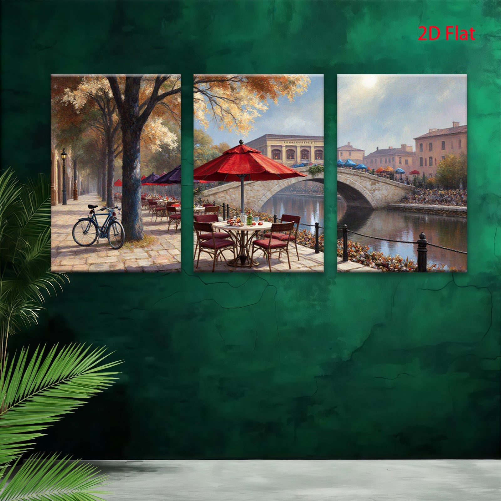 2D flat 1pc Venice Canal Cafe Romantic European Cityscape Wall Art Living Room Bedroom Home Decor Framed Painting Modern Art