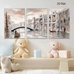 2D flat 1pc Venice Canal Romantic Gondola Ride Cityscape Wall Art Living Room Bedroom Decor Gallery Wrapped Canvas Prints Modern Farmhouse Style
