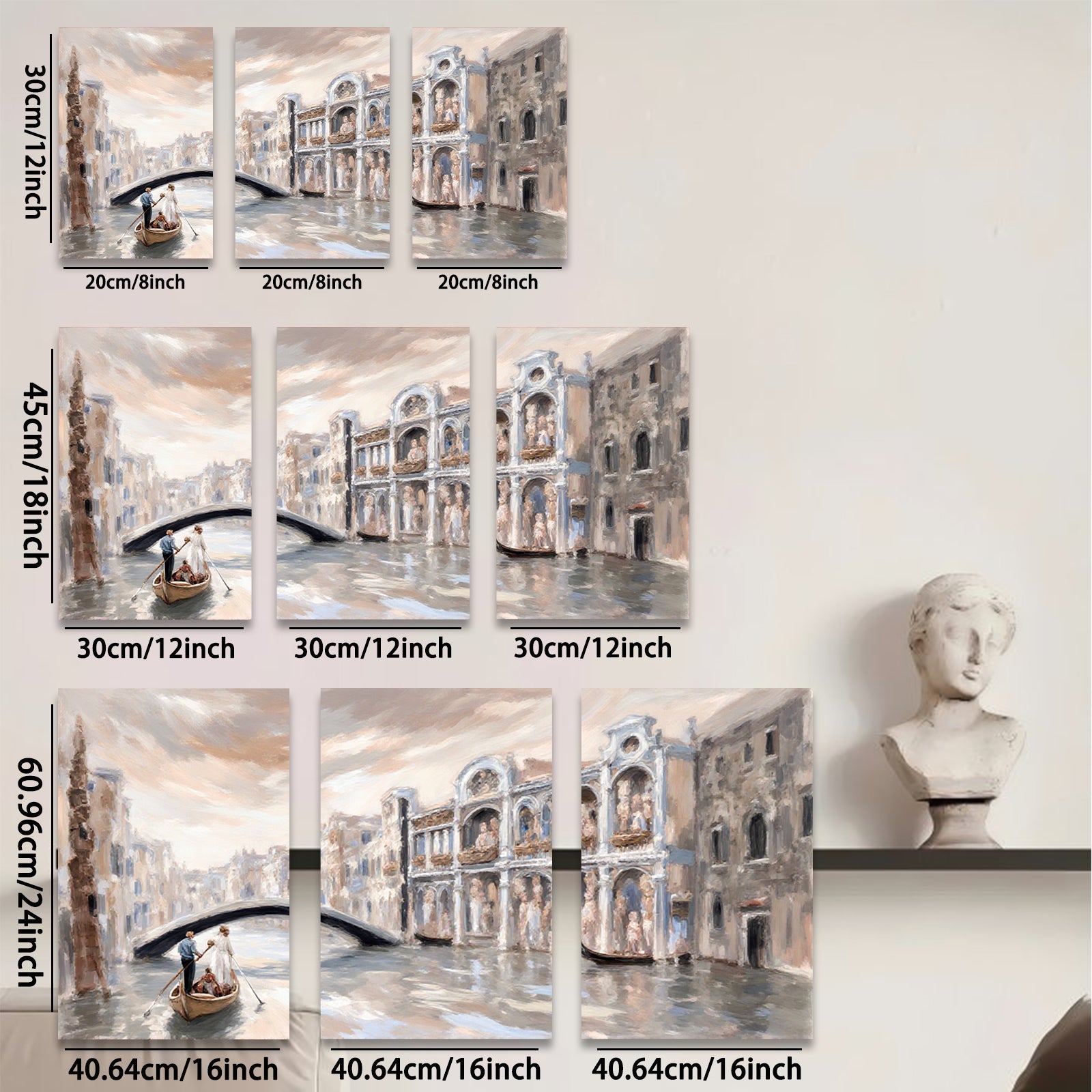 2D flat 1pc Venice Canal Romantic Gondola Ride Cityscape Wall Art Living Room Bedroom Decor Gallery Wrapped Canvas Prints Modern Farmhouse Style