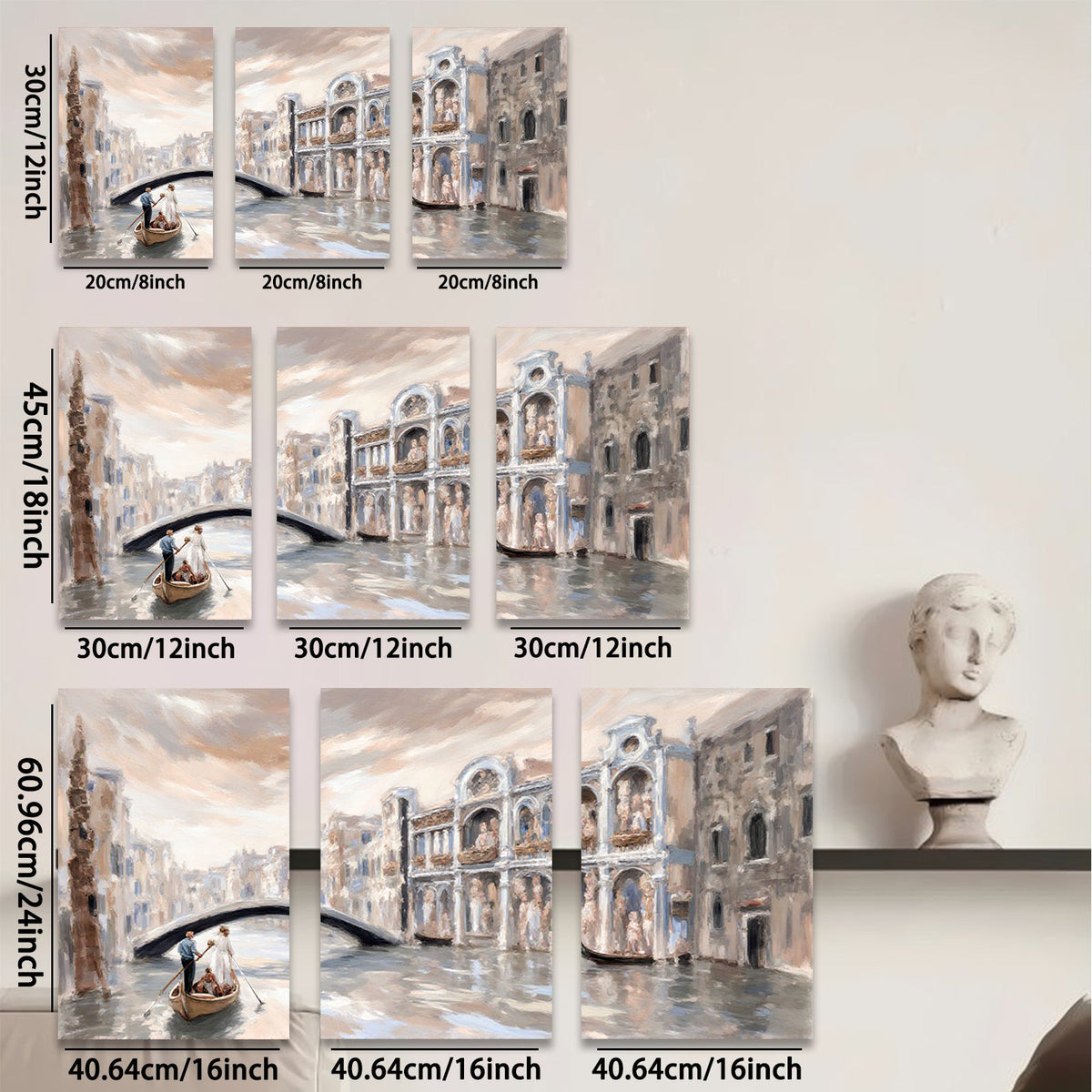 2D flat 1pc Venice Canal Romantic Gondola Ride Cityscape Wall Art Living Room Bedroom Decor Gallery Wrapped Canvas Prints Modern Farmhouse Style