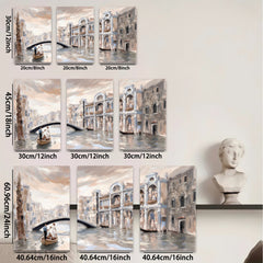 2D flat 1pc Venice Canal Romantic Gondola Ride Cityscape Wall Art Living Room Bedroom Decor Gallery Wrapped Canvas Prints Modern Farmhouse Style