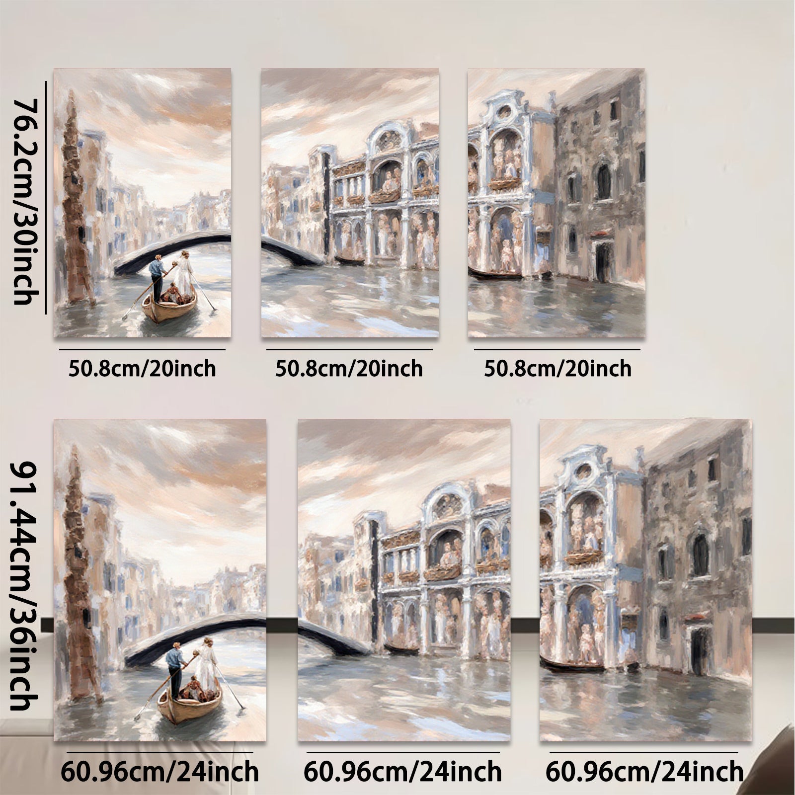 2D flat 1pc Venice Canal Romantic Gondola Ride Cityscape Wall Art Living Room Bedroom Decor Gallery Wrapped Canvas Prints Modern Farmhouse Style