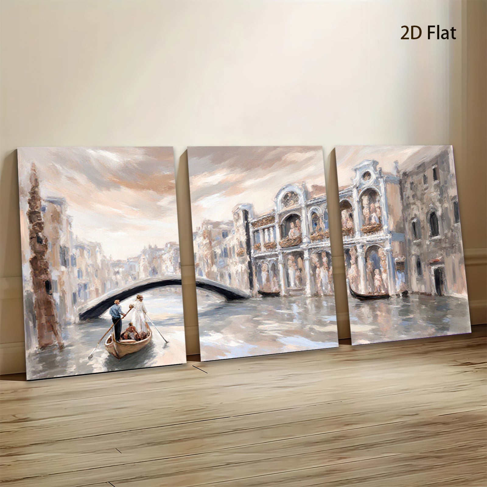 2D flat 1pc Venice Canal Romantic Gondola Ride Cityscape Wall Art Living Room Bedroom Decor Gallery Wrapped Canvas Prints Modern Farmhouse Style