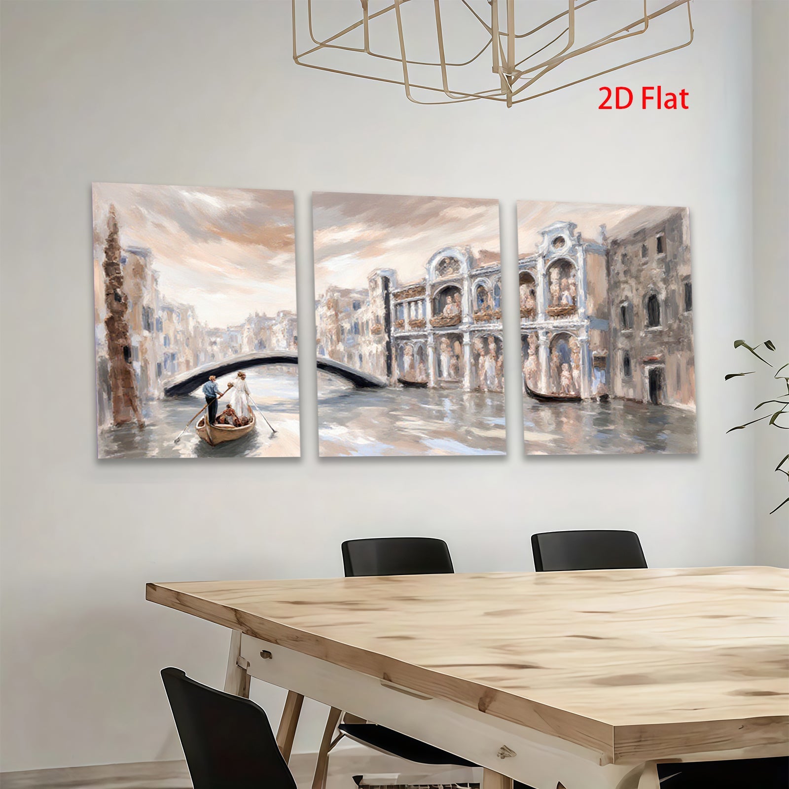 2D flat 1pc Venice Canal Romantic Gondola Ride Cityscape Wall Art Living Room Bedroom Decor Gallery Wrapped Canvas Prints Modern Farmhouse Style