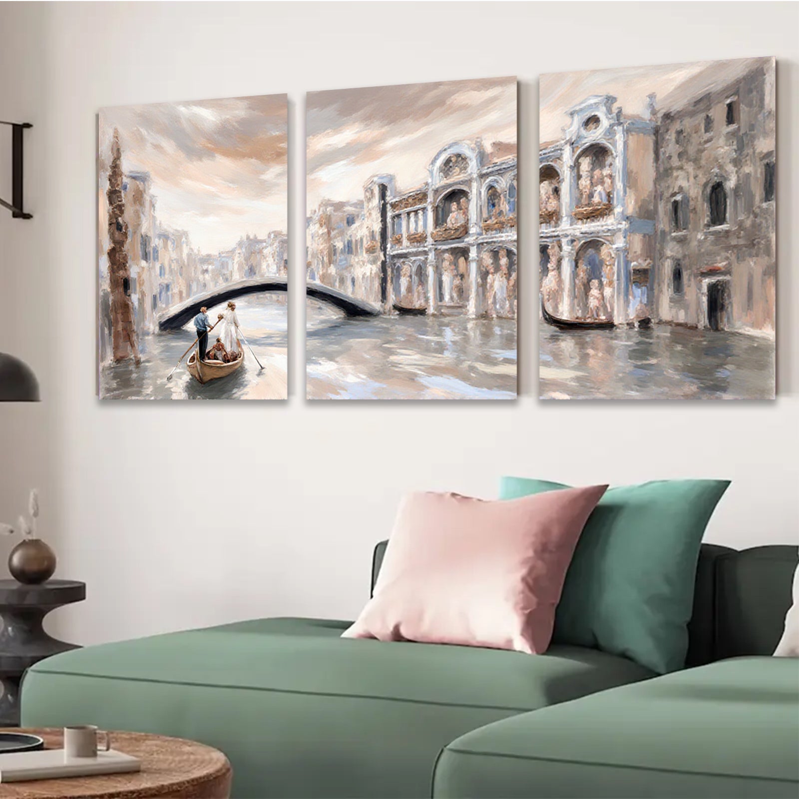 2D flat 1pc Venice Canal Romantic Gondola Ride Cityscape Wall Art Living Room Bedroom Decor Gallery Wrapped Canvas Prints Modern Farmhouse Style