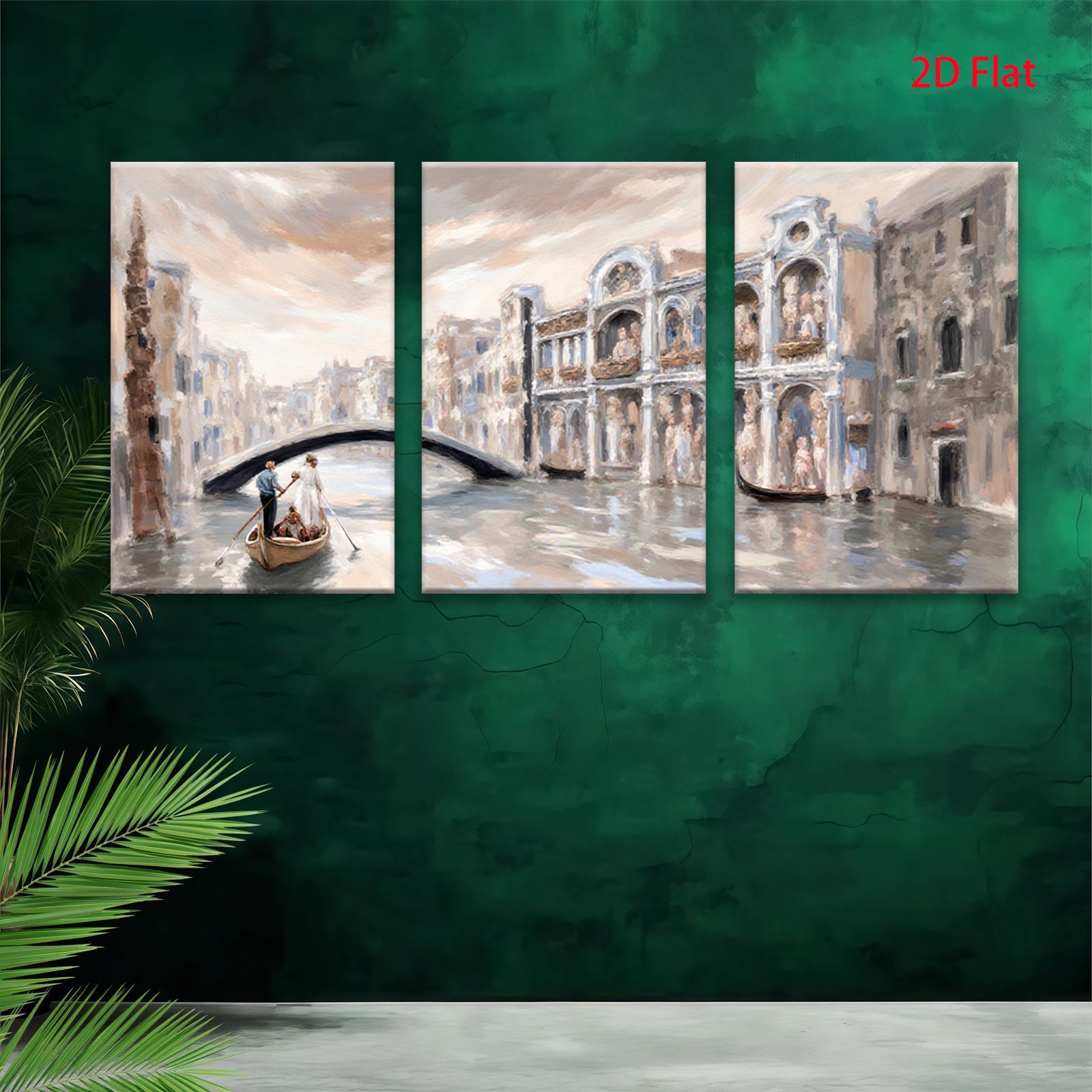 2D flat 1pc Venice Canal Romantic Gondola Ride Cityscape Wall Art Living Room Bedroom Decor Gallery Wrapped Canvas Prints Modern Farmhouse Style