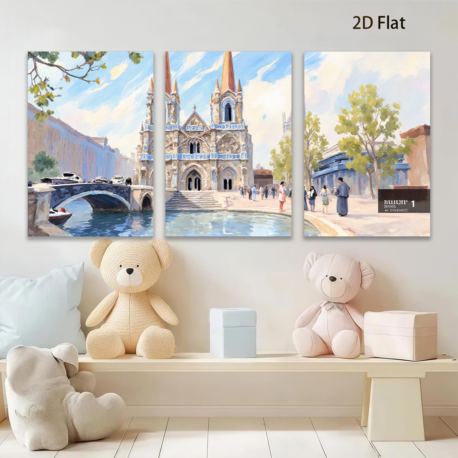 2D flat 1pc Venice Canal Scene Italy Architecture Wall Art Modern Home Decor Living Room Bedroom Canvas Prints Farmhouse Style Rustic Chic Gallery Wrapped