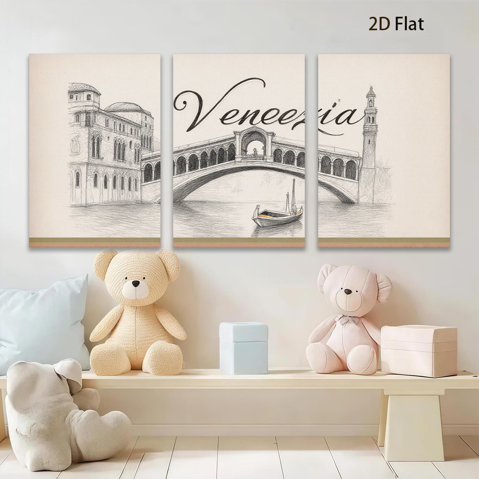 2D flat 1pc Venice Canal Sketch Artwork for Living Room Bedroom Wall Decor Modern Farmhouse Aesthetic Gallery Wrapped Canvas Prints Ready to Hang