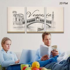 2D flat 1pc Venice Canal Sketch Artwork for Living Room Bedroom Wall Decor Modern Farmhouse Aesthetic Gallery Wrapped Canvas Prints Ready to Hang