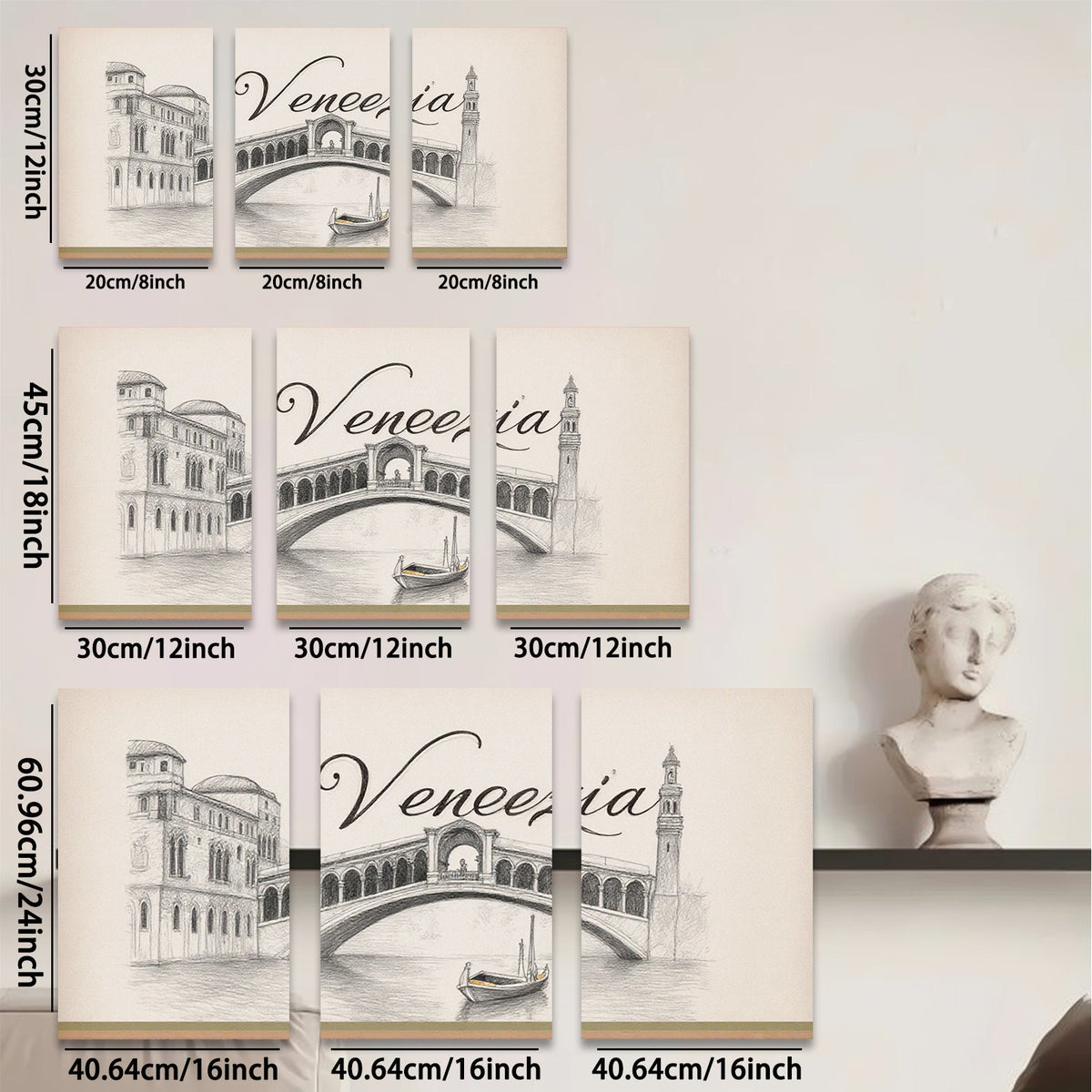 2D flat 1pc Venice Canal Sketch Artwork for Living Room Bedroom Wall Decor Modern Farmhouse Aesthetic Gallery Wrapped Canvas Prints Ready to Hang