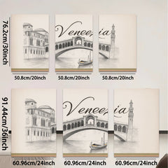 2D flat 1pc Venice Canal Sketch Artwork for Living Room Bedroom Wall Decor Modern Farmhouse Aesthetic Gallery Wrapped Canvas Prints Ready to Hang
