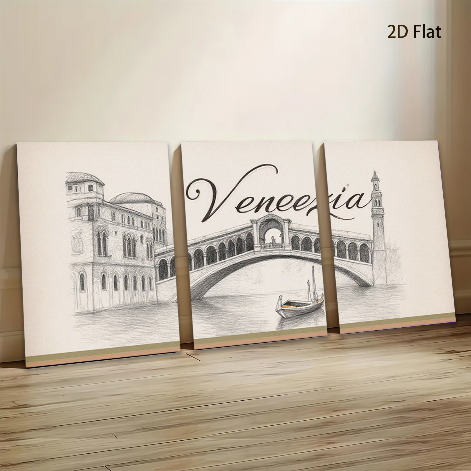 2D flat 1pc Venice Canal Sketch Artwork for Living Room Bedroom Wall Decor Modern Farmhouse Aesthetic Gallery Wrapped Canvas Prints Ready to Hang