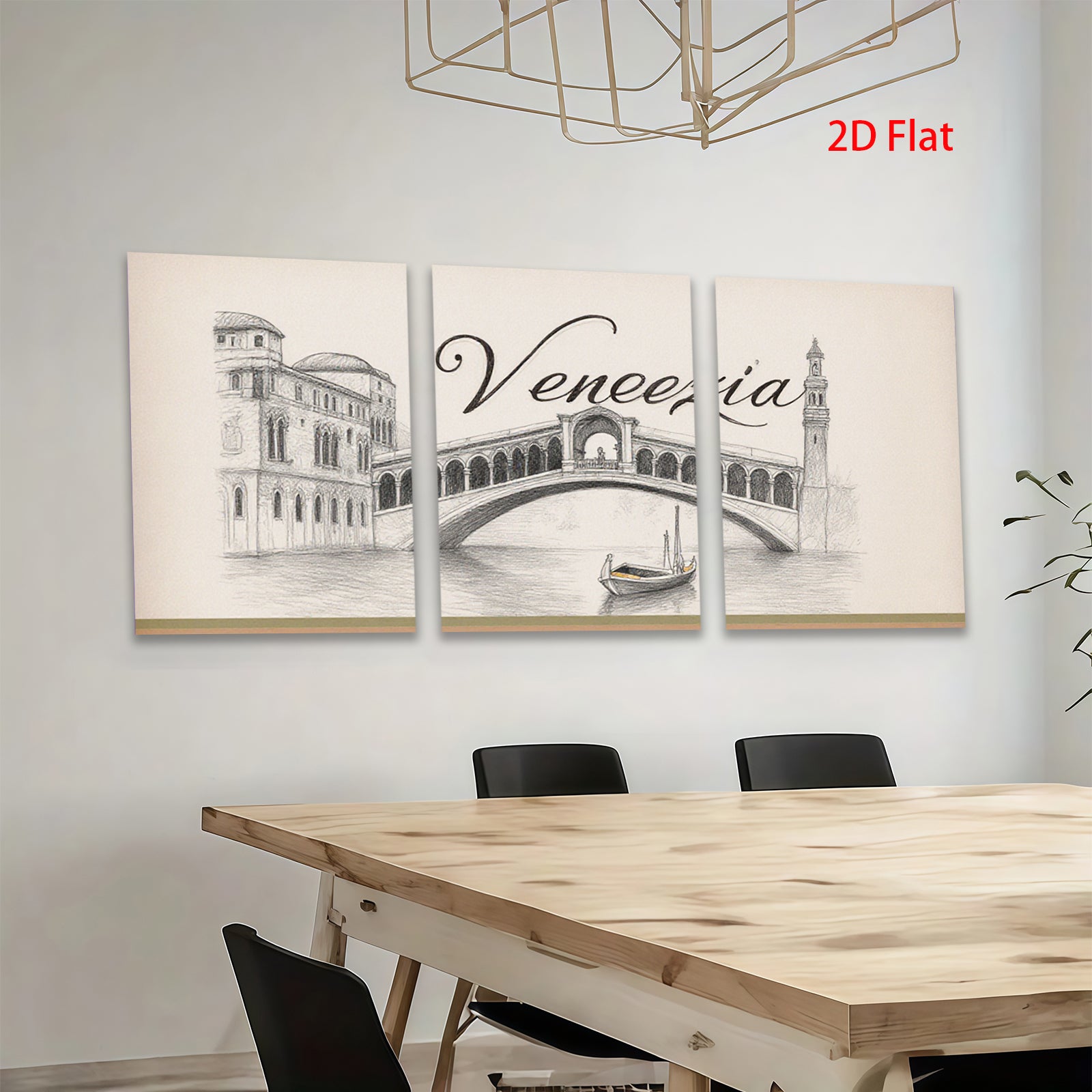 2D flat 1pc Venice Canal Sketch Artwork for Living Room Bedroom Wall Decor Modern Farmhouse Aesthetic Gallery Wrapped Canvas Prints Ready to Hang