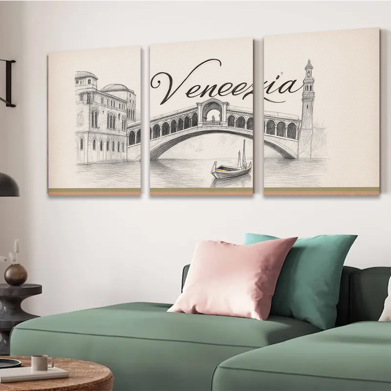 2D flat 1pc Venice Canal Sketch Artwork for Living Room Bedroom Wall Decor Modern Farmhouse Aesthetic Gallery Wrapped Canvas Prints Ready to Hang