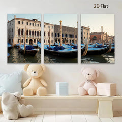 2D flat 1pc Venice Gondolas Canal Views Romantic Cityscape Wall Decor Living Room Bedroom Home Office Art Prints Canvas Pictures Modern Farmhouse Gallery Wrapped