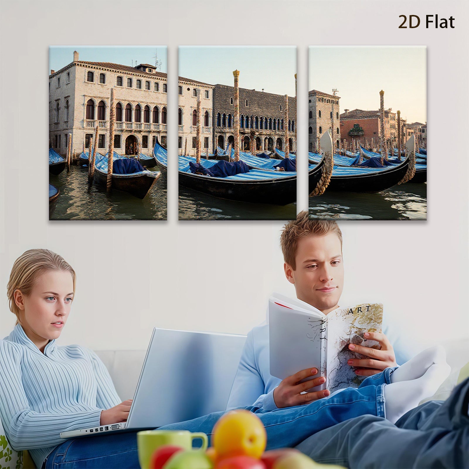 2D flat 1pc Venice Gondolas Canal Views Romantic Cityscape Wall Decor Living Room Bedroom Home Office Art Prints Canvas Pictures Modern Farmhouse Gallery Wrapped