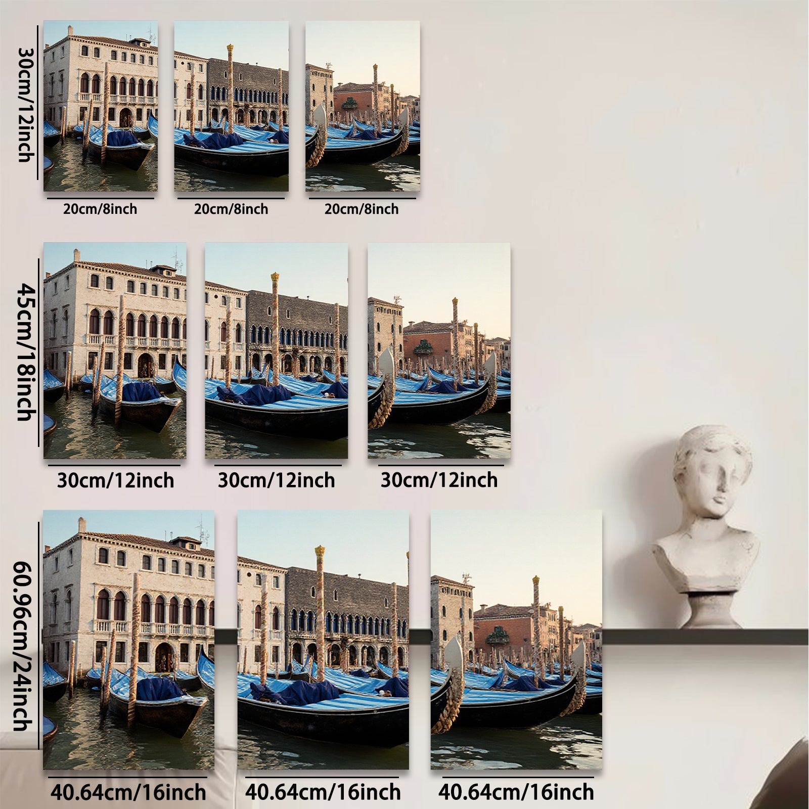 2D flat 1pc Venice Gondolas Canal Views Romantic Cityscape Wall Decor Living Room Bedroom Home Office Art Prints Canvas Pictures Modern Farmhouse Gallery Wrapped