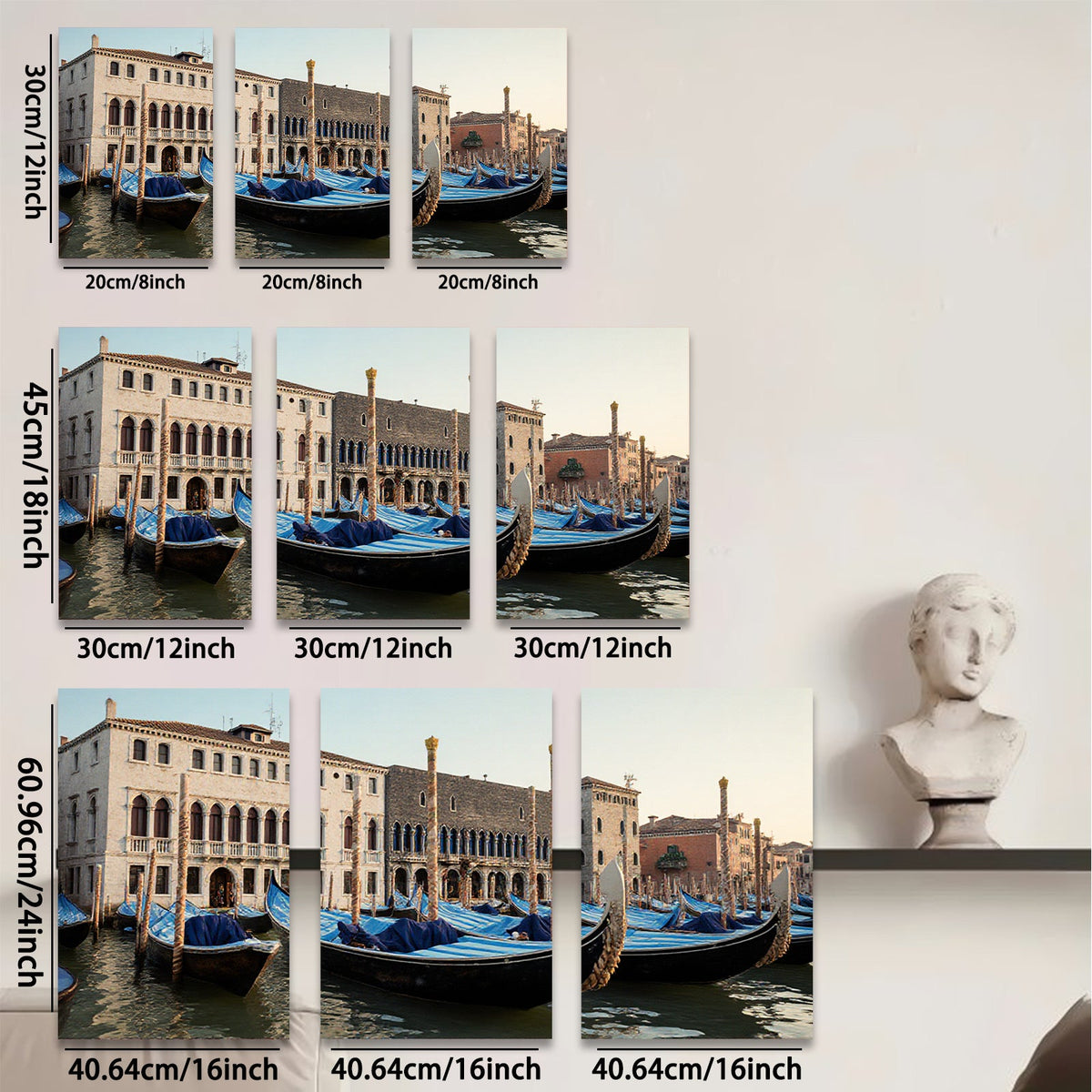 2D flat 1pc Venice Gondolas Canal Views Romantic Cityscape Wall Decor Living Room Bedroom Home Office Art Prints Canvas Pictures Modern Farmhouse Gallery Wrapped