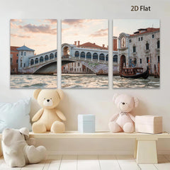 2D flat 1pc Venice Rialto Bridge Italy Canal Scene Wall Decor Living Room Bedroom Modern Farmhouse Rustic Gallery Wrapped Canvas Print Art